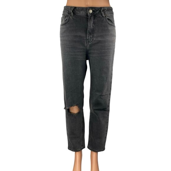 New Look Tori Women's Black Distressed High Waisted Straight Denim Mom Jeans 10 - Picture 1 of 4